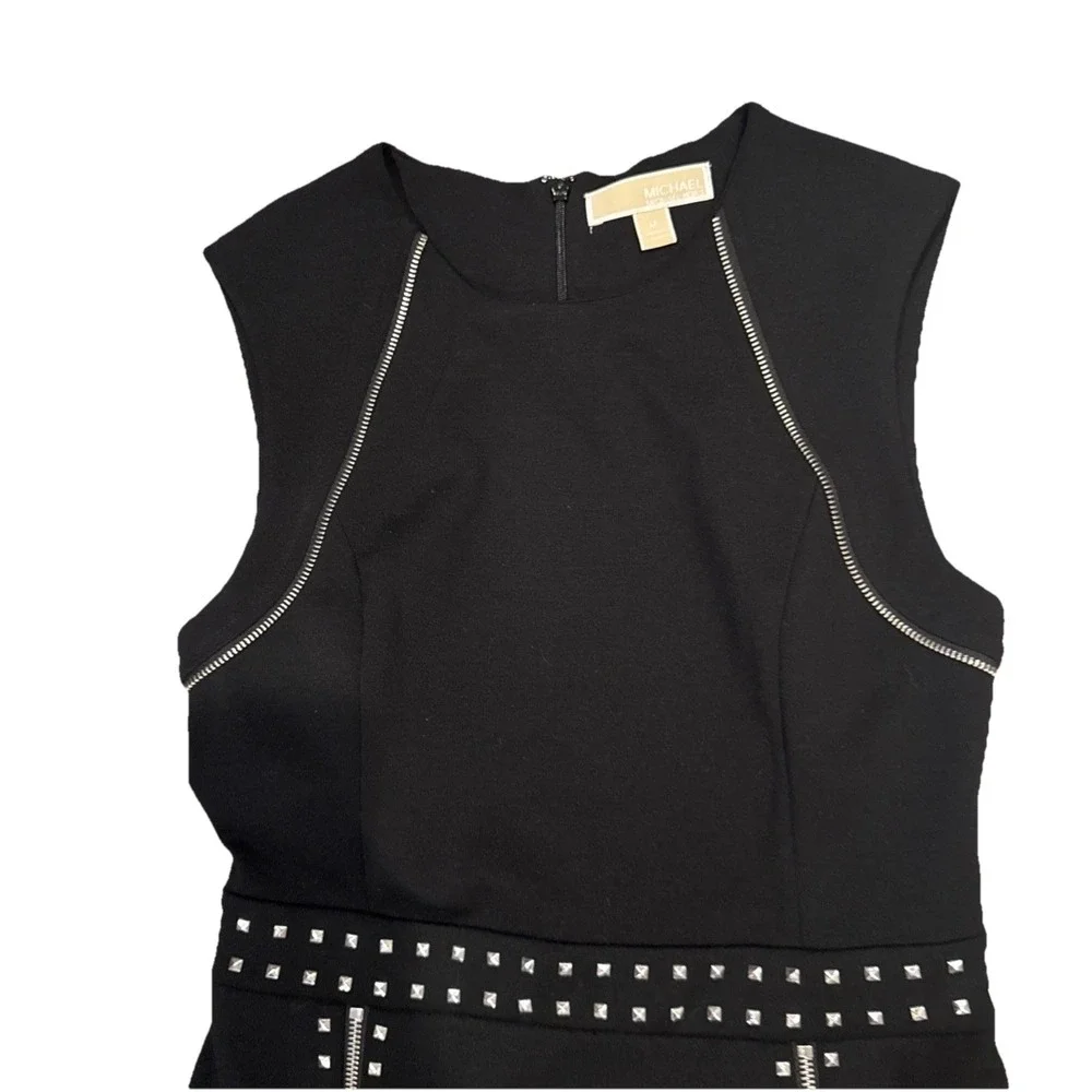 Michael Kors Womens Black Dress Medium Evening Work Studs Zippers‎ Sleeveless